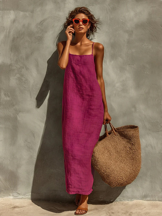 polyester Strap Square Neckline Bohemian Resort Style Dress